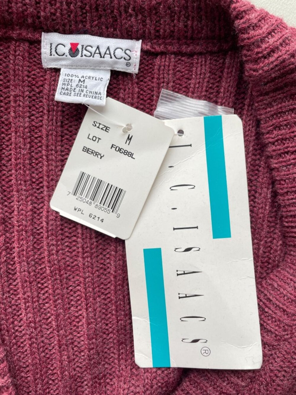 Vintage 90s IC Isaacs Sweater Vest Size Medium Cable Knit Berry Deadstock NEW - Picture 4 of 7